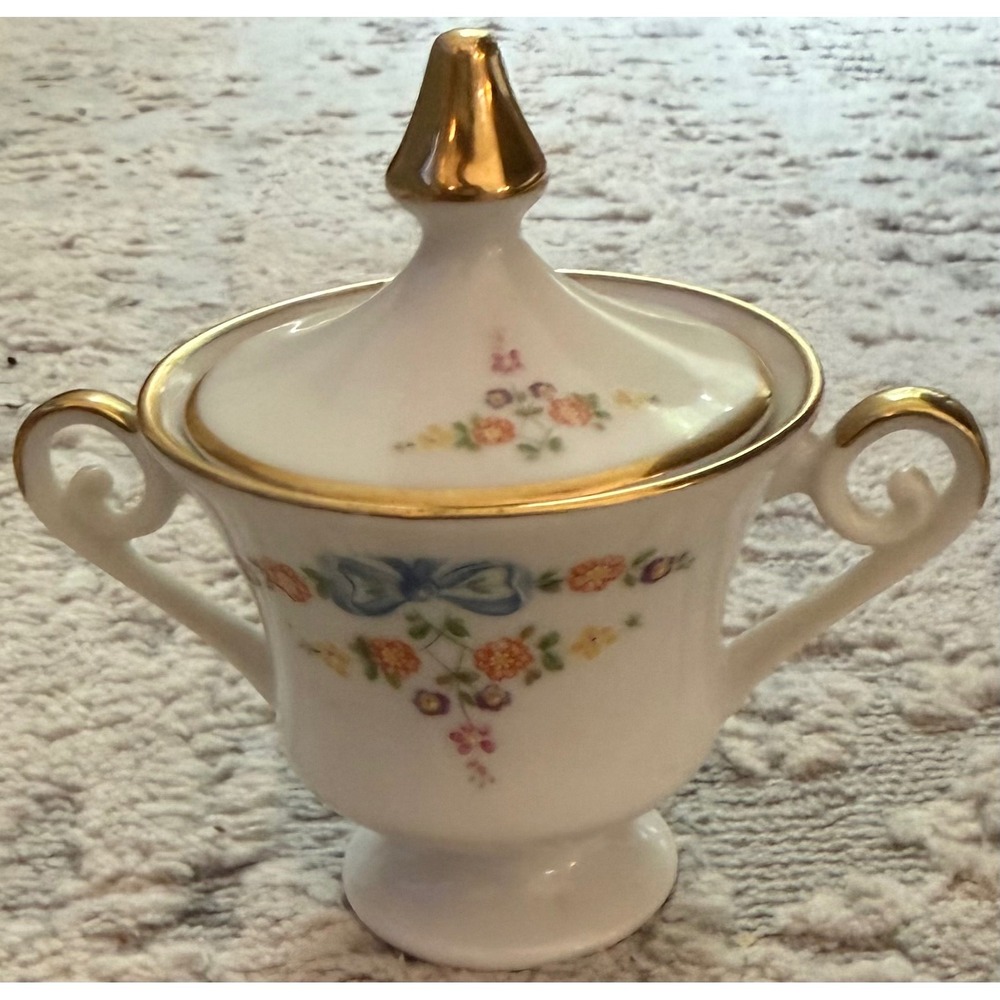 Vintage AK Kaiser W Germany Susanna Floral Porcelain Lidded Sugar Bowl Gold Trim
